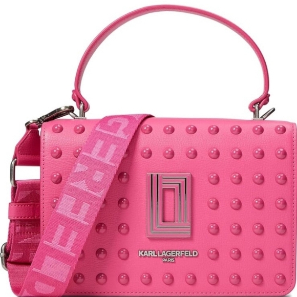 🔹RARE 🔹️✨️💕 Karl Lagerfeld top pink handle Simone Flap Crossbody satchel ✨️💕 - Picture 1 of 5